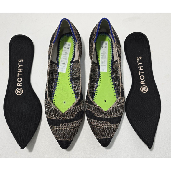 Rothy's Golden Shimmer Points Flats Black Gold Womens Size 6.5 Metallic Classic - Picture 8 of 8